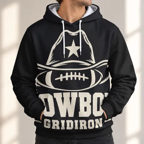 Cowboy Hat and Football Laces for Game Day, Tailgates, and Western Weekend Wear All-over Print Hoodie (Lightweight)