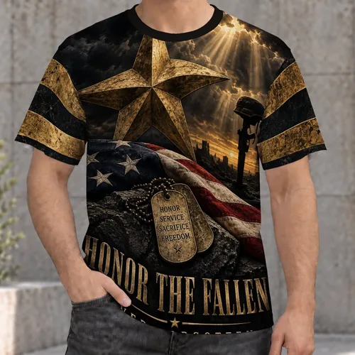 Memorial Star And Folded Flag For Veterans Day Remembrance And Patriotic Pride All-over Print Unisex T-shirt