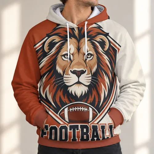Lion Shield Football Crest for Game Day, Tailgating and Weekend Casual Wear All-over Print Hoodie (Lightweight)