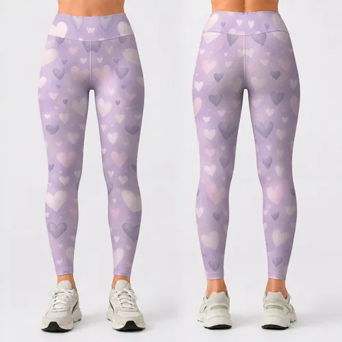 Lavender Heart Motifs for Yoga Pilates and Everyday Activewear Leggings