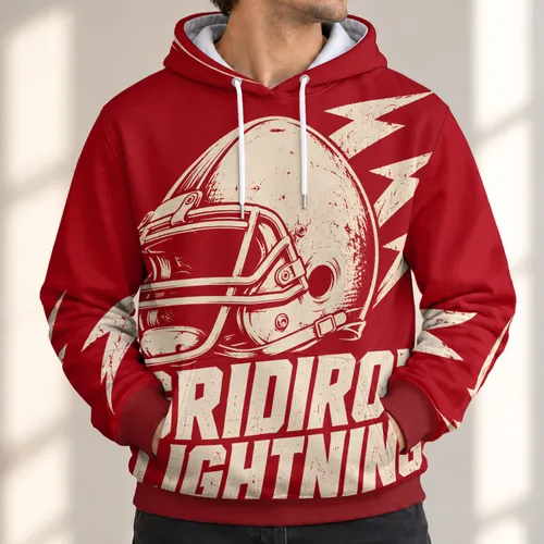 Football Helmet and Lightning Bolts for Game Day and Casual Weekend Everyday Wear All-over Print Hoodie (Lightweight)