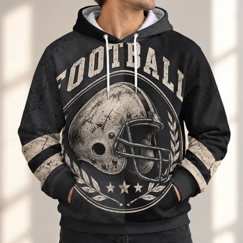 Vintage Football Helmet Laurel Crest for Game Day and Everyday Casual Wear All-over Print Hoodie (Lightweight)
