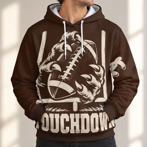 Football Touchdown and Goalpost Emblem for Game Day Fans and Weekend Sportswear All-over Print Hoodie (Lightweight)