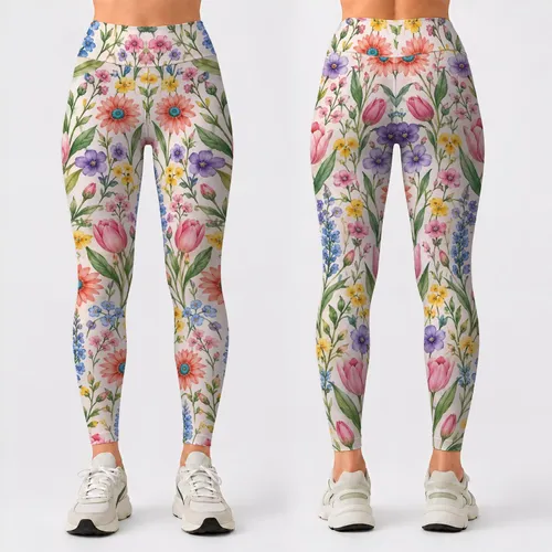 Pastel Wildflowers and Tulips for Yoga, Pilates, and Everyday Spring Style for Her Leggings