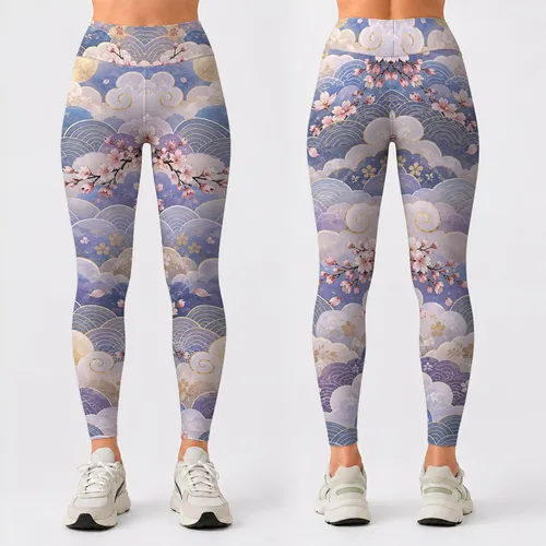 Lavender Cherry Blossom Clouds for Yoga, Pilates, and Everyday Movement Leggings