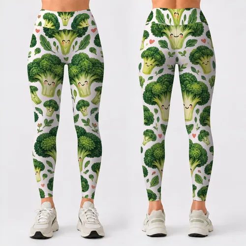 Cute Broccoli Vegetables for Yoga, Pilates, Gym Sessions and Everyday Activewear Leggings