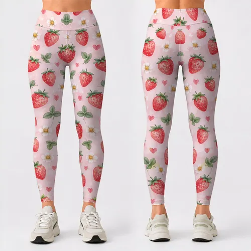 Sweet Strawberry And Mint Berry Motifs For Yoga, Pilates, And Everyday Activewear Leggings