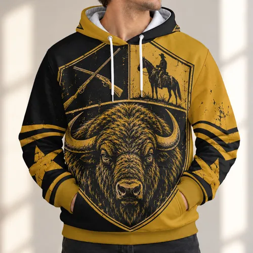Buffalo Shield and Crossed Rifles for Heritage Events and Everyday Outdoor Wear All-over Print Hoodie (Lightweight)