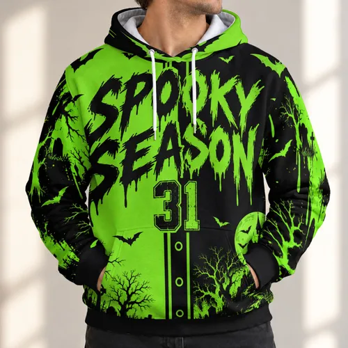 Neon Green Spooky Season 31 Baseball Style for Halloween Parties and Autumn Events All-over Print Hoodie (Lightweight)