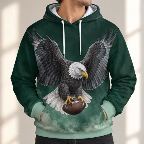Bald Eagle Football Fan Art for Game Day Gatherings and Casual Weekend Wear All-over Print Hoodie (Lightweight)