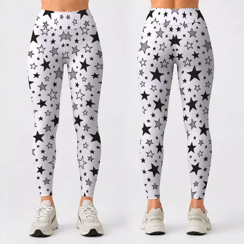 Monochrome Celestial Stars for Yoga, Pilates, Studio Sessions, and Everyday City Style Leggings