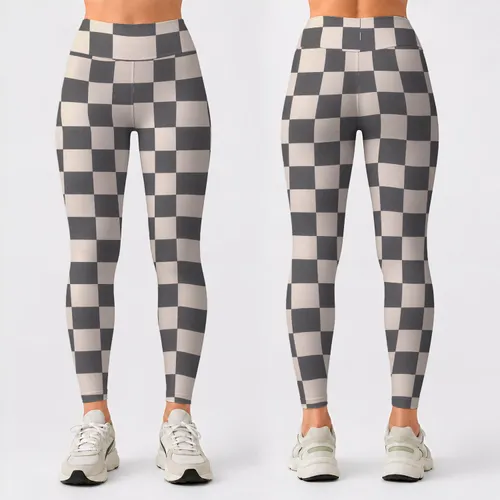 Ivory Charcoal Checkerboard Style for Yoga Pilates and Everyday City Wear Leggings
