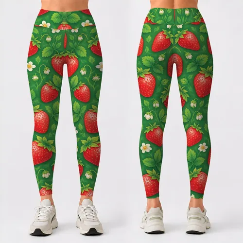 Bright Red Strawberries for Yoga, Pilates and Cheerful Everyday Summer Lifestyle Leggings