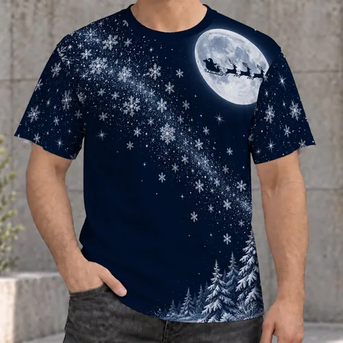 Moonlit Sleigh and Snowflake Forest for Christmas Holiday Celebrations All-over Print Unisex T-shirt