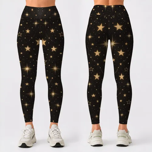 Golden Star Motifs for Yoga, Pilates, and Everyday City Errands for Active Days Leggings