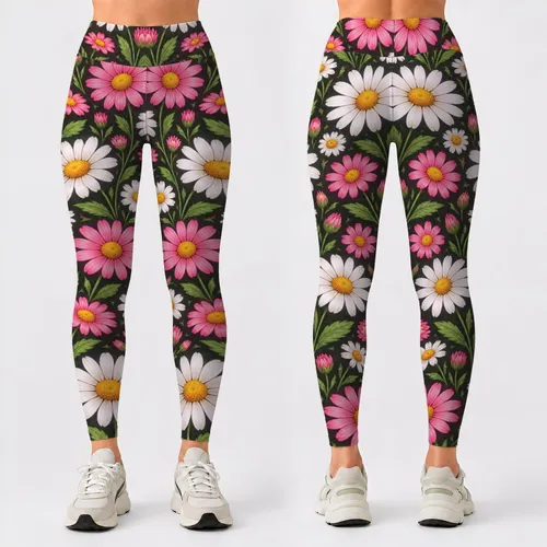 Pink And White Daisies For Yoga, Pilates, Everyday Style And Spring Outings Leggings
