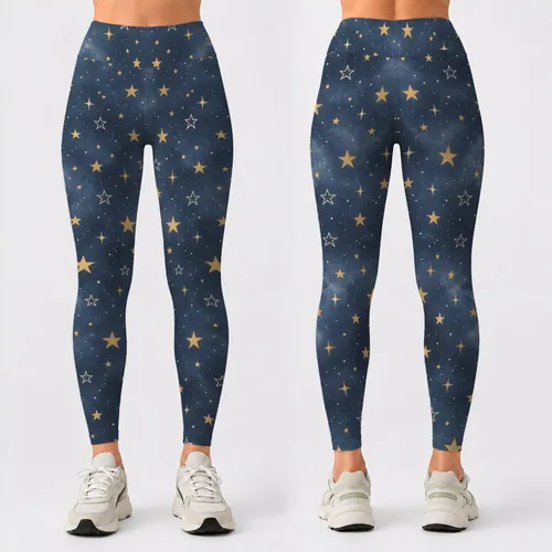 Golden Stars Beneath a Midnight Sky for Yoga, Pilates and Everyday Active Living Leggings