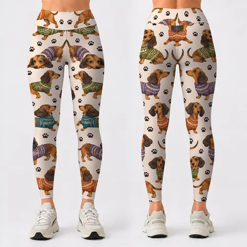 Colorful Sweater Dachshunds for Yoga, Pilates, and Everyday Adventures Leggings