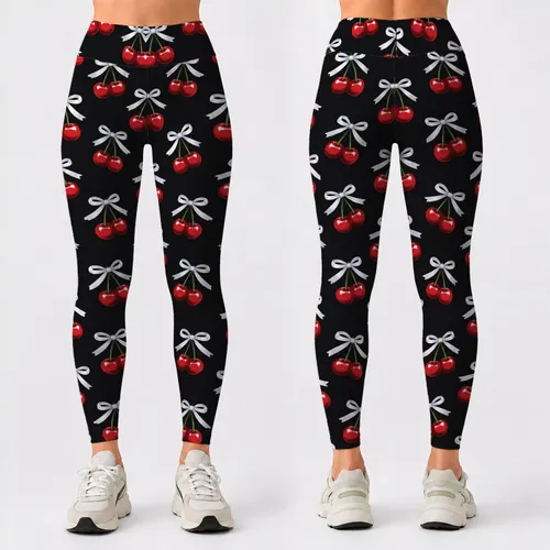 Cherry And Bow Motif for Playful Studio Sessions, Weekend Errands, and Active Days Leggings