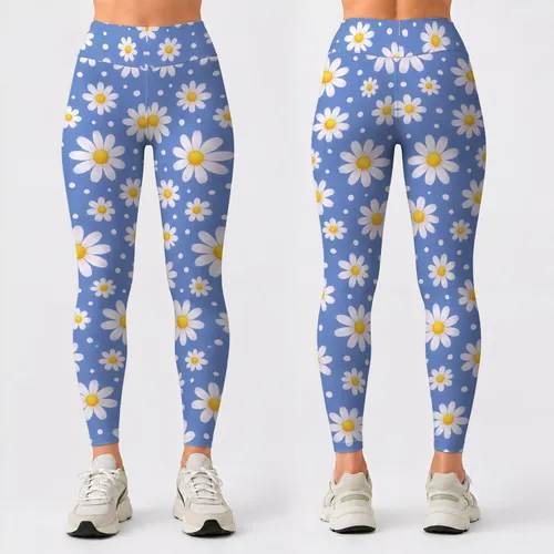 Periwinkle Daisy Blooms for Yoga Pilates and Sunny Casual Days for Women Leggings