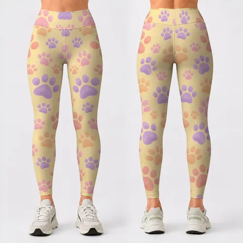 Pastel Paw Prints for Yoga, Pilates, Errands and Everyday Style for Women Pet Lovers Leggings