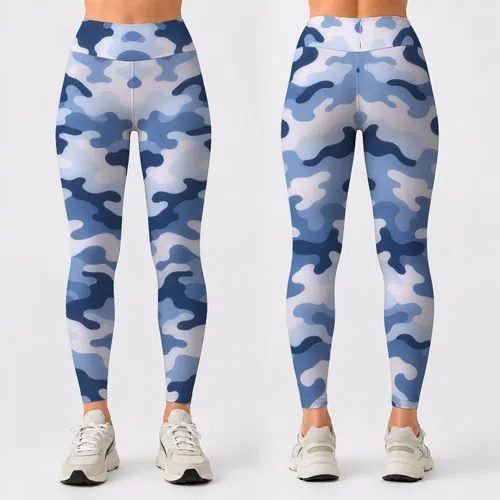 Blue And White Camo Style For Yoga, Pilates, Gym And Everyday Activewear Leggings