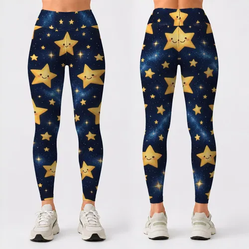 Smiling Golden Stars for Yoga, Pilates, and Everyday Casual Wear Leggings