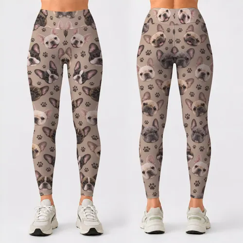 French Bulldog Faces and Paw Prints for Cozy Yoga, Pilates, and Everyday Outings Leggings