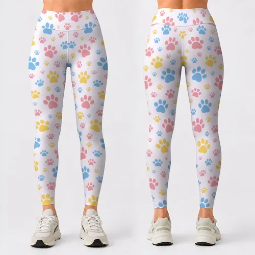 Pastel Paw Prints for Cheerful Yoga, Pilates, and Everyday Activewear Leggings