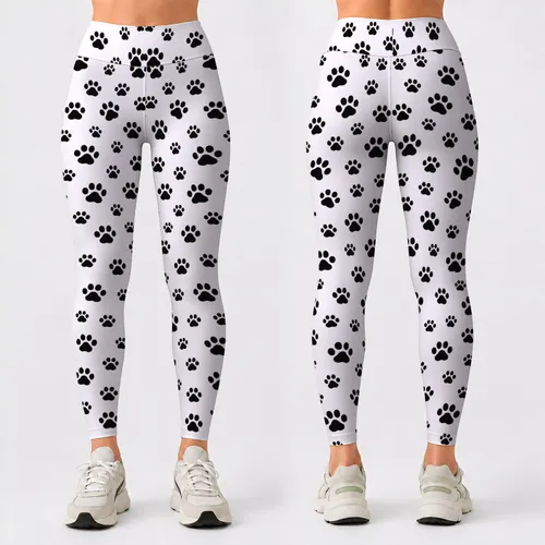 Scattered Black Paw Prints on Cool Gray for Dog Lovers’ Yoga and Everyday Activewear Leggings