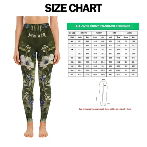 Olive Green Floral Blooms for Yoga, Running, and Everyday Fitness Training and Studio Wear Leggings