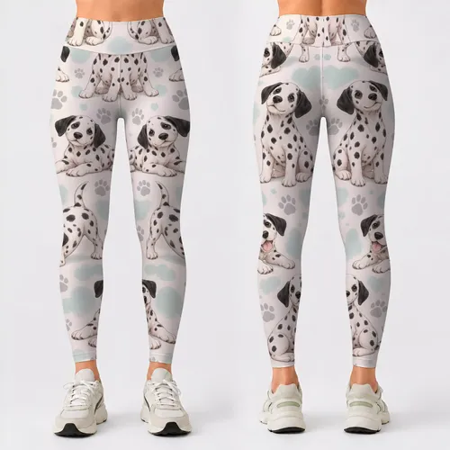 Dalmatian Puppy Paw Motifs for Playful Workouts and Casual Active Days Leggings