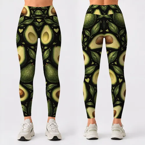 Avocado And Sage Green Fruit Motifs For Yoga And Everyday Wellness Leggings