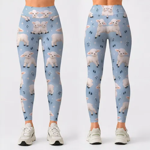 Playful White Lambs for Cozy Farmhouse Style and Everyday Active Living Leggings