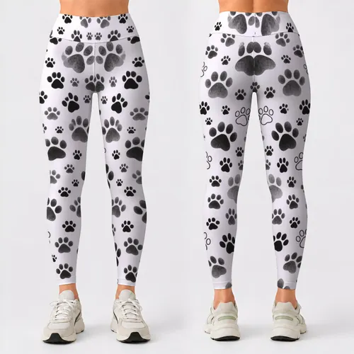 Black And White Paw Prints For Yoga Pilates And Everyday Casual Style Leggings