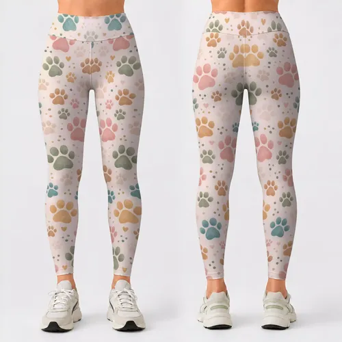 Colorful Pastel Paw Prints for Yoga, Pilates and Everyday Activewear Leggings