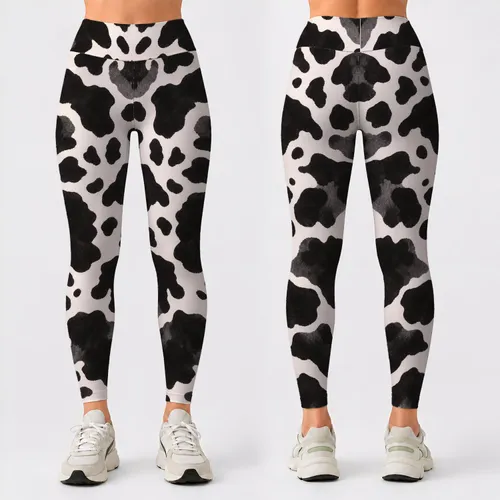 Black and White Cowhide Spots for Farmhouse Fitness Style and Everyday Activewear Women Leggings