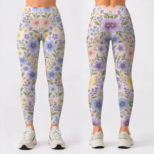 Pastel Daisies And Smiling Blossoms For Spring Yoga And Everyday Movement Leggings