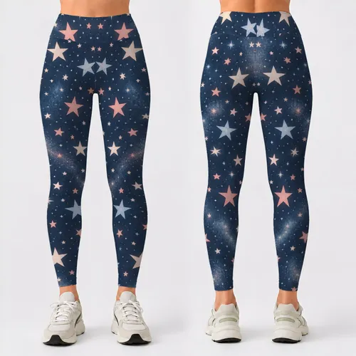 Dusty Rose and Blue Celestial Stars for Yoga, Pilates, Gym Days and Casual Outings Leggings