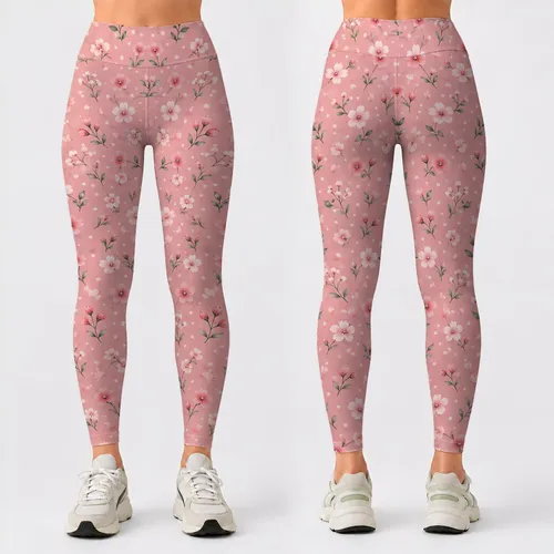 Blush Pink Polka Dots And Tiny Florals For Yoga And Everyday Wellness Leggings