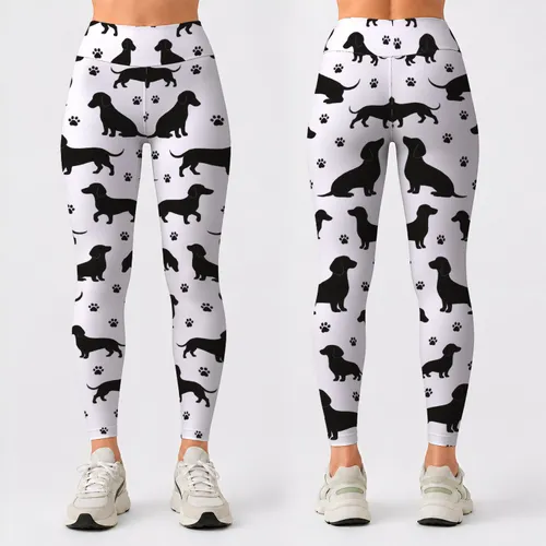 Black Dachshund Silhouettes for Playful Yoga Sessions and Everyday Dog Lover Style Leggings