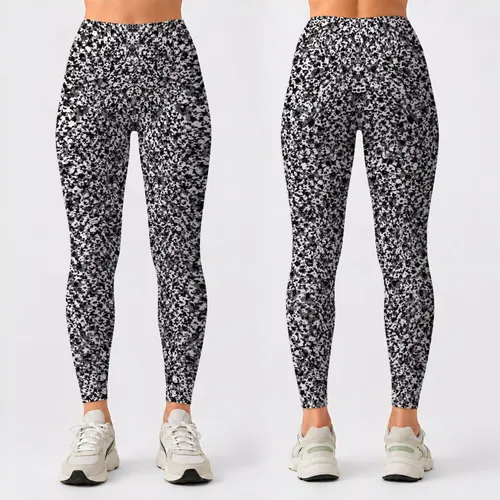 Black And White Speckle Motif For Yoga, Pilates, Running And Everyday Activewear Leggings