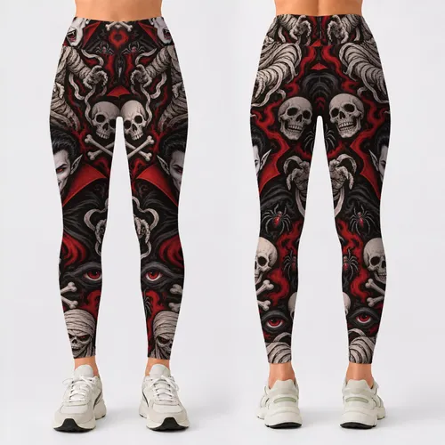 Gothic Monster Faces for Halloween Fitness and Everyday Activewear for Women Lovers Leggings