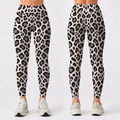 Black And White Leopard Spots For Yoga, Gym Training And Pilates Activewear Style Leggings