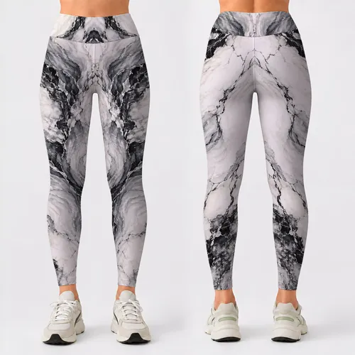 White Charcoal Marble Veining for Yoga, Gym Workouts, and Everyday Activewear Leggings