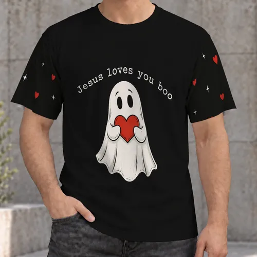 Halloween Ghost Heart Faith Message for Spooky Season and Everyday Kindness Gifts All-over Print Unisex T-shirt