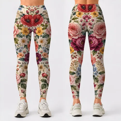Vintage Watercolor Garden Florals for Romantic Cottagecore Weekends and Spring Outings Leggings