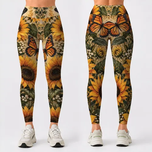 Vintage Monarch Butterflies And Golden Sunflowers For Autumn Garden Lovers And Nature Fans Leggings