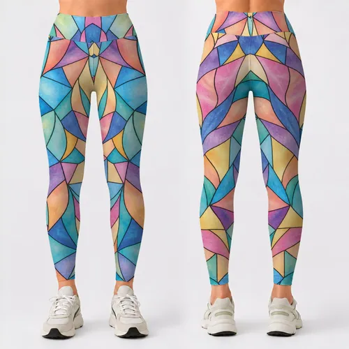 Pastel Stained Glass Mosaic for Colorful Everyday Lounge and Weekend Style Leggings