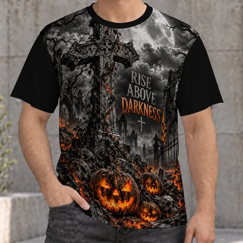 Gothic Pumpkin Cross and Moonlit Graveyard for Halloween Nightwear All-over Print Unisex T-shirt